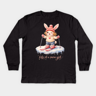 Life Of A Snow Girl Winter Bunny Skiing Kids Long Sleeve T-Shirt