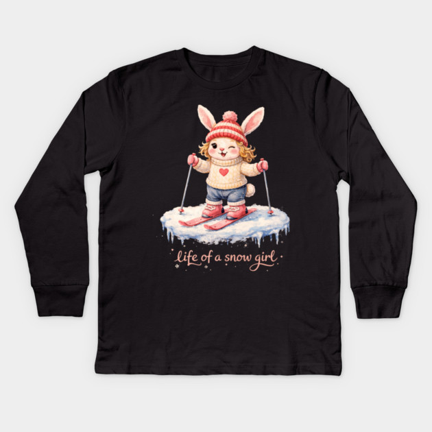 Life Of A Snow Girl Winter Bunny Skiing Kids Long Sleeve T-Shirt by ArtistTee ⭐⭐⭐⭐⭐