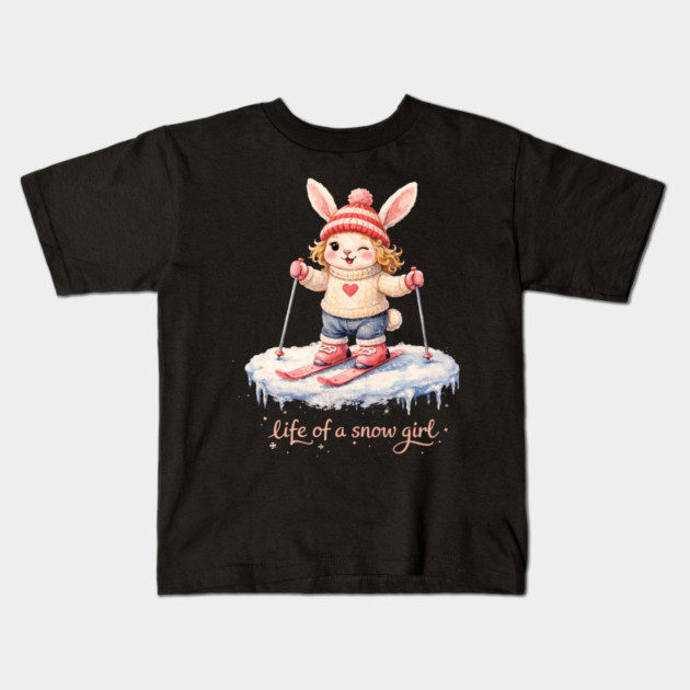 Life Of A Snow Girl Winter Bunny Skiing Kids T-Shirt by ArtistTee ⭐⭐⭐⭐⭐