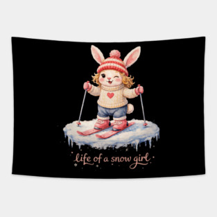 Life Of A Snow Girl Winter Bunny Skiing Tapestry