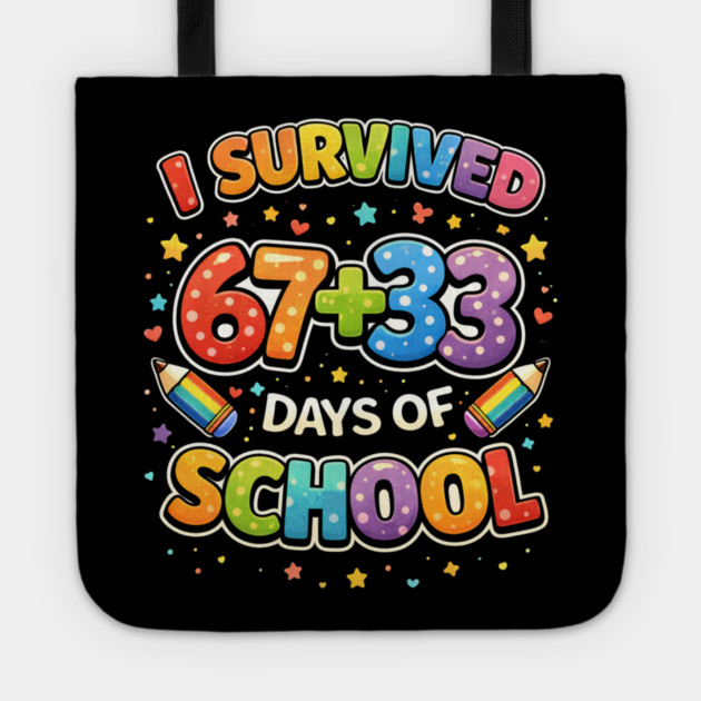 I Survived 67 + 33 Days Of School Teacher Humor Tote by ArtistTee ⭐⭐⭐⭐⭐