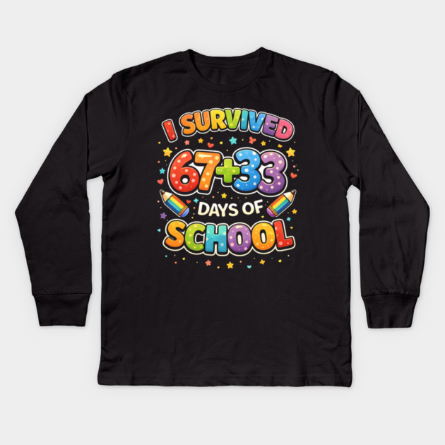 I Survived 67 + 33 Days Of School Teacher Humor Kids Long Sleeve T-Shirt by ArtistTee ⭐⭐⭐⭐⭐
