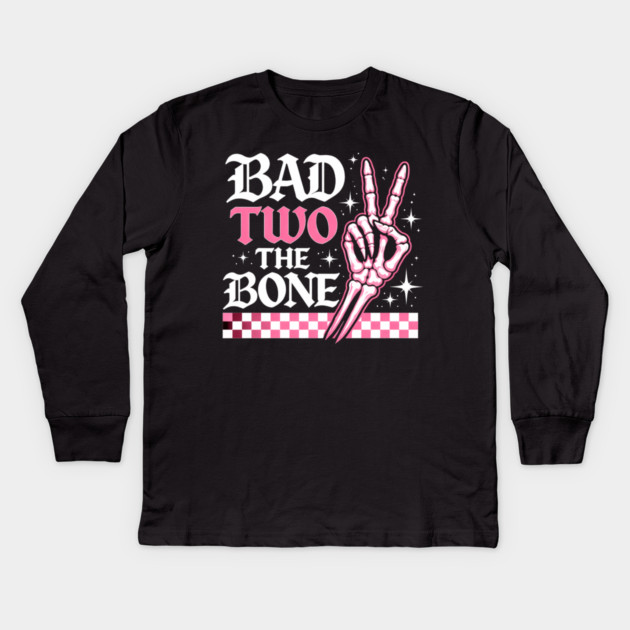 Bad Two The Bone Skeleton Hand Funny Kids Long Sleeve T-Shirt by ArtistTee ⭐⭐⭐⭐⭐