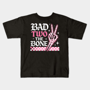 Bad Two The Bone Skeleton Hand Funny Kids T-Shirt