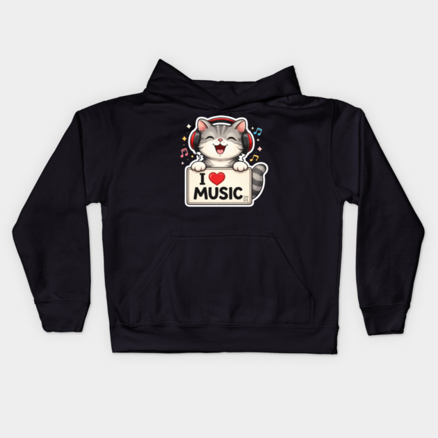 I Love Music Cat Lover Cute Kids Hoodie by ArtistTee ⭐⭐⭐⭐⭐