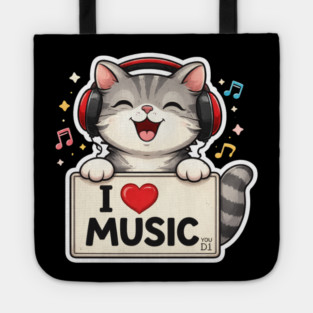 I Love Music Cat Lover Cute Tote