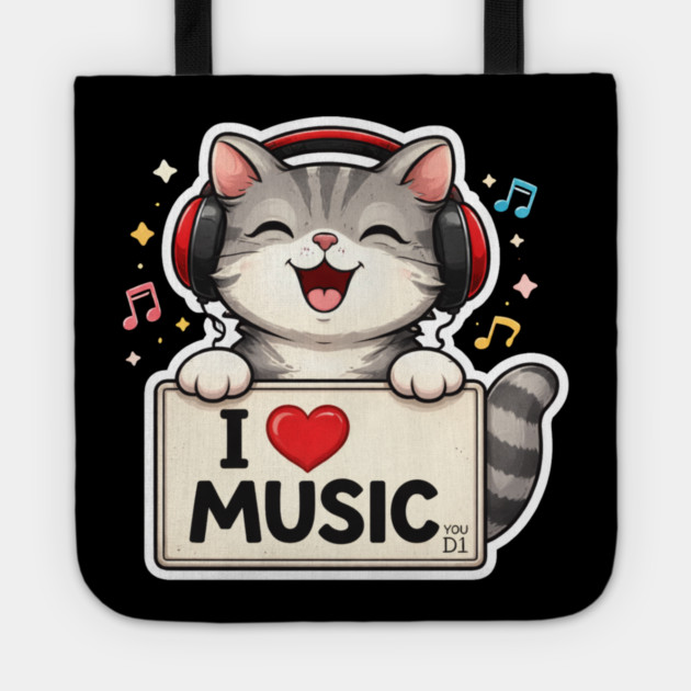 I Love Music Cat Lover Cute Tote by ArtistTee ⭐⭐⭐⭐⭐