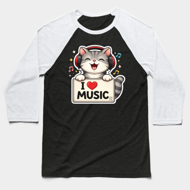 I Love Music Cat Lover Cute Baseball T-Shirt by ArtistTee ⭐⭐⭐⭐⭐