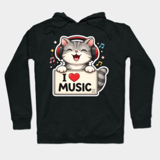I Love Music Cat Lover Cute Hoodie