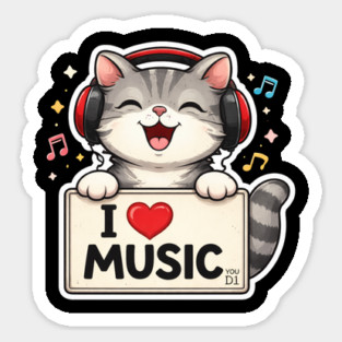 I Love Music Cat Lover Cute Sticker