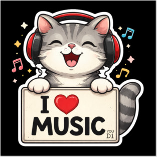 I Love Music Cat Lover Cute Posters and Art