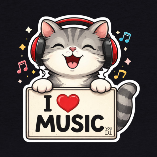 I Love Music Cat Lover Cute by ArtistTee ⭐⭐⭐⭐⭐