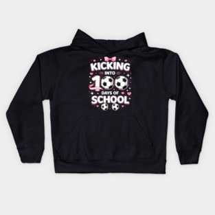 Kicking Into 100 Days Of School Soccer Teacher Kids Hoodie
