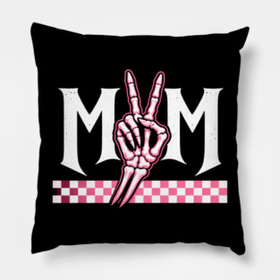 Mom Peace Sign Skeleton Hand Mothers Day Pillow