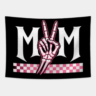 Mom Peace Sign Skeleton Hand Mothers Day Tapestry