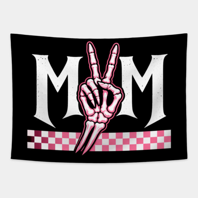 Mom Peace Sign Skeleton Hand Mothers Day Tapestry by ArtistTee ⭐⭐⭐⭐⭐
