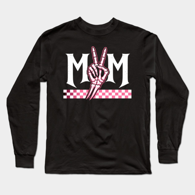 Mom Peace Sign Skeleton Hand Mothers Day Long Sleeve T-Shirt by ArtistTee ⭐⭐⭐⭐⭐