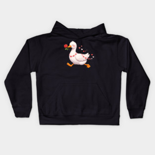 Valentine Duck With Rose Romantic Love Gift Kids Hoodie