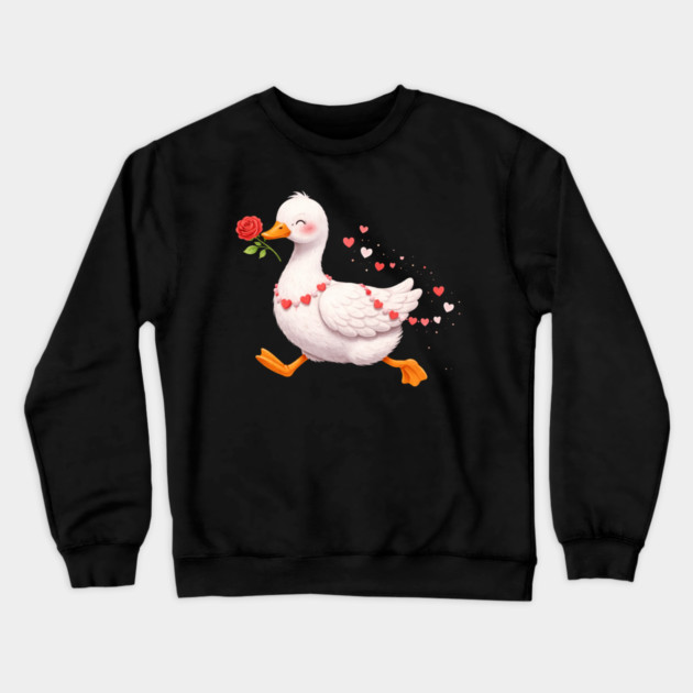 Valentine Duck With Rose Romantic Love Gift Crewneck Sweatshirt by ArtistTee ⭐⭐⭐⭐⭐