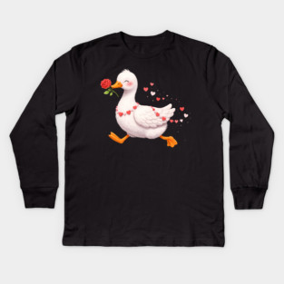 Valentine Duck With Rose Romantic Love Gift Kids Long Sleeve T-Shirt