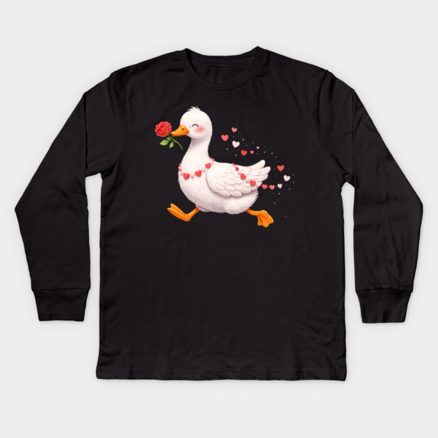 Valentine Duck With Rose Romantic Love Gift Kids Long Sleeve T-Shirt by ArtistTee ⭐⭐⭐⭐⭐