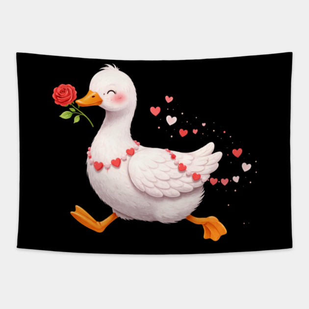 Valentine Duck With Rose Romantic Love Gift Tapestry by ArtistTee ⭐⭐⭐⭐⭐