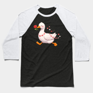 Valentine Duck With Rose Romantic Love Gift Baseball T-Shirt