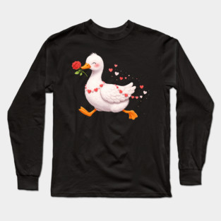 Valentine Duck With Rose Romantic Love Gift Long Sleeve T-Shirt