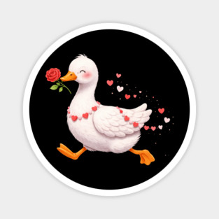Valentine Duck With Rose Romantic Love Gift Magnet