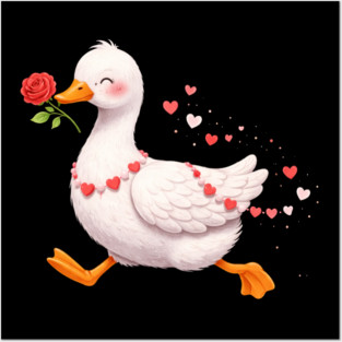 Valentine Duck With Rose Romantic Love Gift Posters and Art