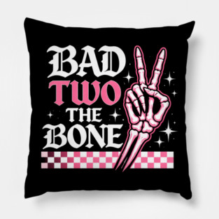 Bad Two The Bone Skeleton Peace Sign Funny Pillow
