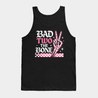 Bad Two The Bone Skeleton Peace Sign Funny Tank Top