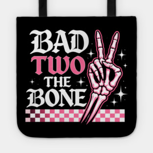 Bad Two The Bone Skeleton Peace Sign Funny Tote