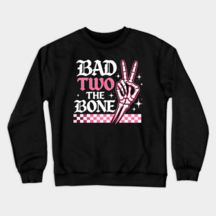 Bad Two The Bone Skeleton Peace Sign Funny Crewneck Sweatshirt
