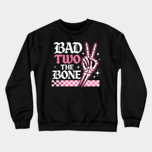 Bad Two The Bone Skeleton Peace Sign Funny Crewneck Sweatshirt by ArtistTee ⭐⭐⭐⭐⭐