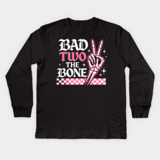 Bad Two The Bone Skeleton Peace Sign Funny Kids Long Sleeve T-Shirt