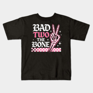 Bad Two The Bone Skeleton Peace Sign Funny Kids T-Shirt