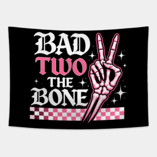 Bad Two The Bone Skeleton Peace Sign Funny Tapestry