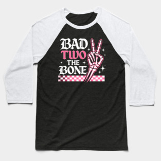 Bad Two The Bone Skeleton Peace Sign Funny Baseball T-Shirt