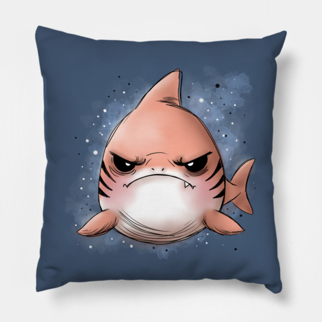 Grumpy Tiger Shark Pillow by H. R. Sinclair