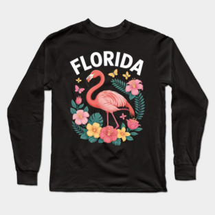 Florida Flamingo Miami Tropical Plants Long Sleeve T-Shirt