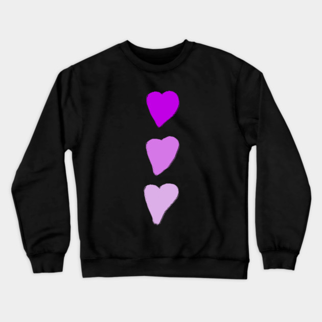 Valentines Day Three Pink Hearts Crewneck Sweatshirt by Creatifly Graphic Tees