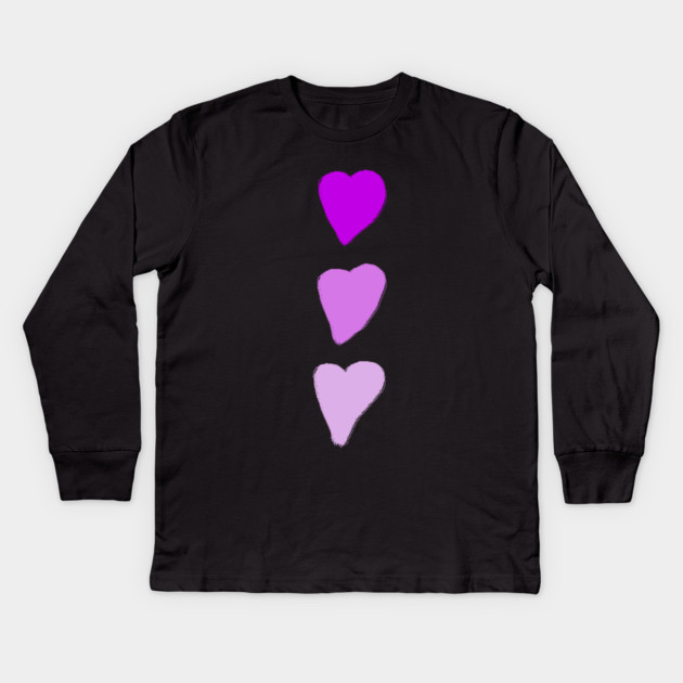 Valentines Day Three Pink Hearts Kids Long Sleeve T-Shirt by Creatifly Graphic Tees
