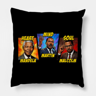 Heart, Mind, Soul Icons: Mandela, Martin, Malcolm Comic Art Pillow