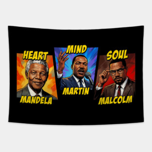 Heart, Mind, Soul Icons: Mandela, Martin, Malcolm Comic Art Tapestry