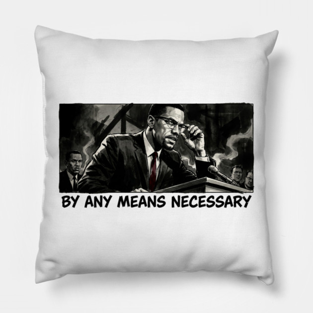 Malcolm X: By Any Means Necessary - Noir Comic Art Pillow by UrbanLifeApparel