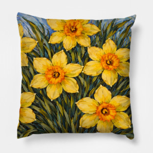 Post-Impressionist Daffodils – Expressive Yellow Spring Florals Pillow