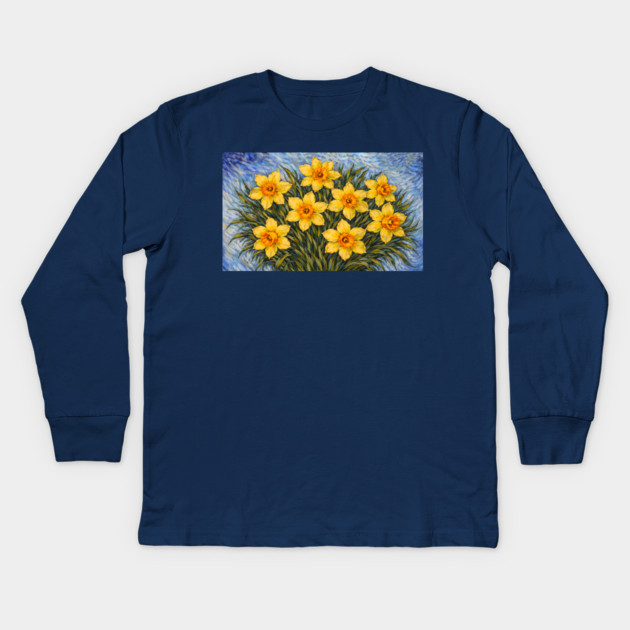 Post-Impressionist Daffodils – Expressive Yellow Spring Florals Kids Long Sleeve T-Shirt by DonWillisJrArt