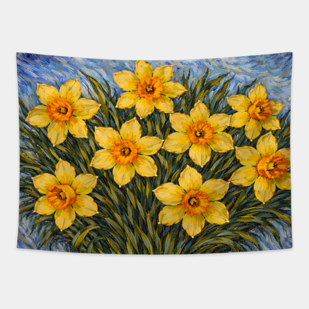 Post-Impressionist Daffodils – Expressive Yellow Spring Florals Tapestry by DonWillisJrArt