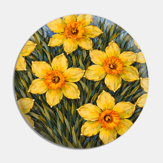 Post-Impressionist Daffodils – Expressive Yellow Spring Florals Pin by DonWillisJrArt